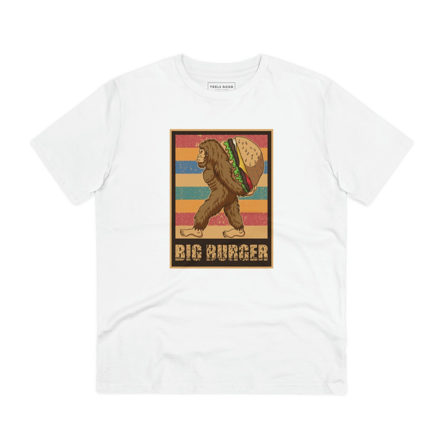Get vintage vibes with the Positive 'Big Burger Gorilla' Retro Organic Cotton T-Shirt, fun and stylish!