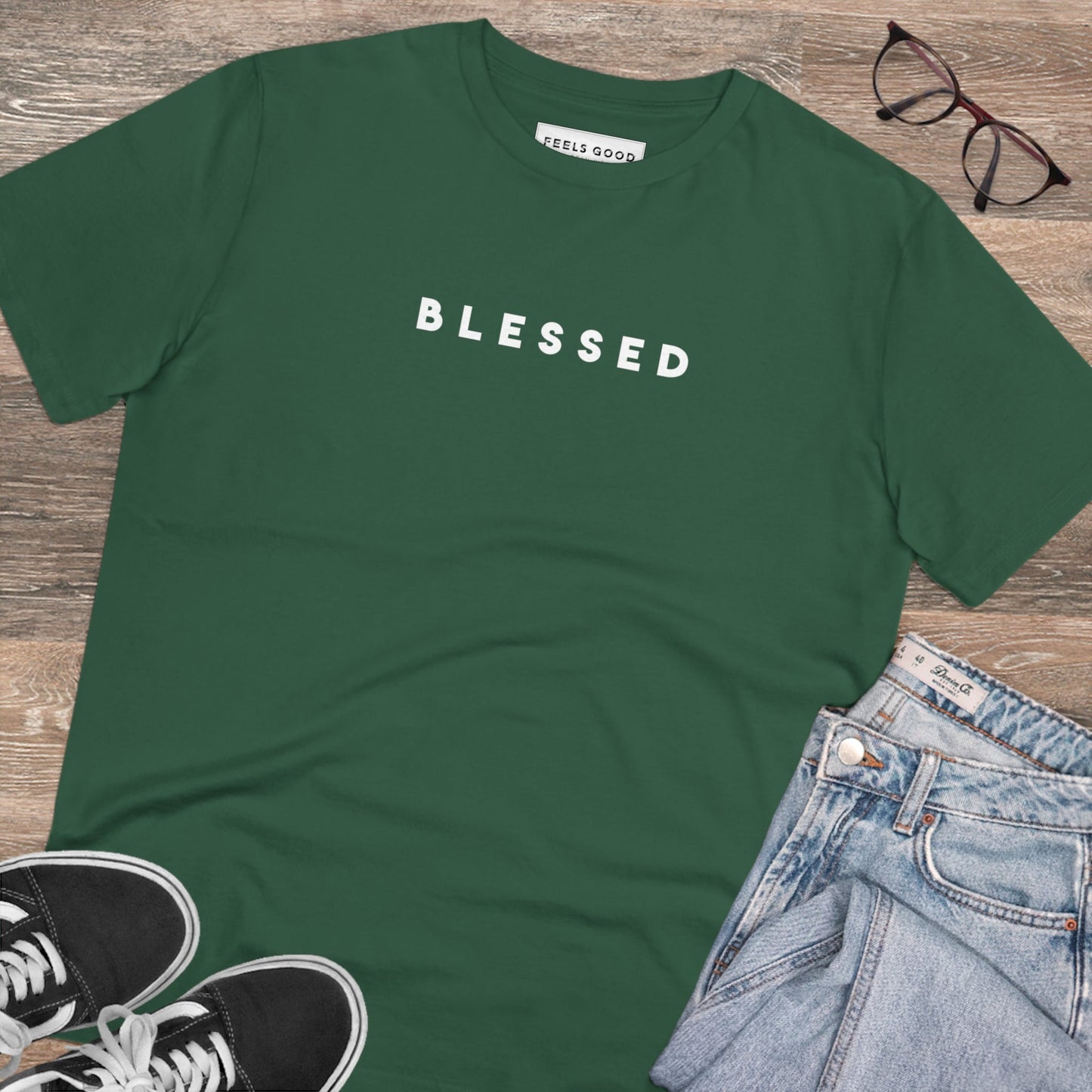 Organic best t-shirt: Positive 'Blessed' cotton tee.