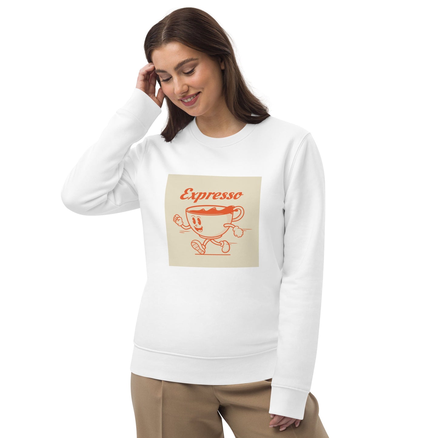 The Positive 'Expresso' Retro Organic Cotton Sweatshirt blends vintage charm with modern comfort.