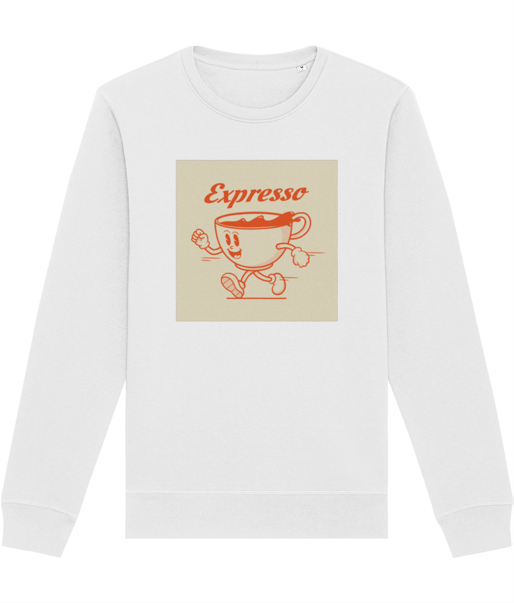 The Positive 'Expresso' Retro Organic Cotton Sweatshirt—a stylish take on vintage sweatshirts.