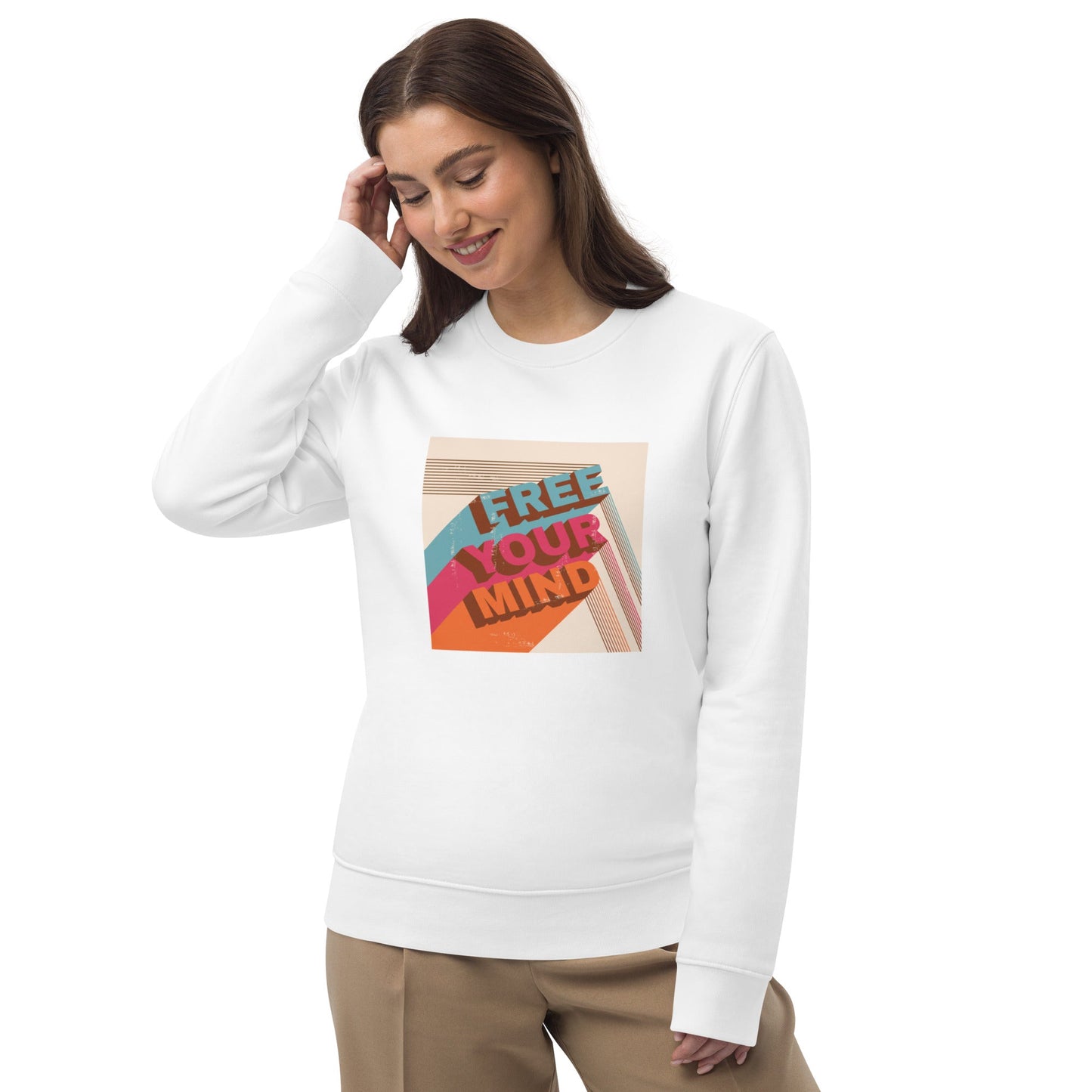 Mindful Sweatshirts like this 'Free Your Mind' retro cotton sweatshirt inspire positivity and freedom