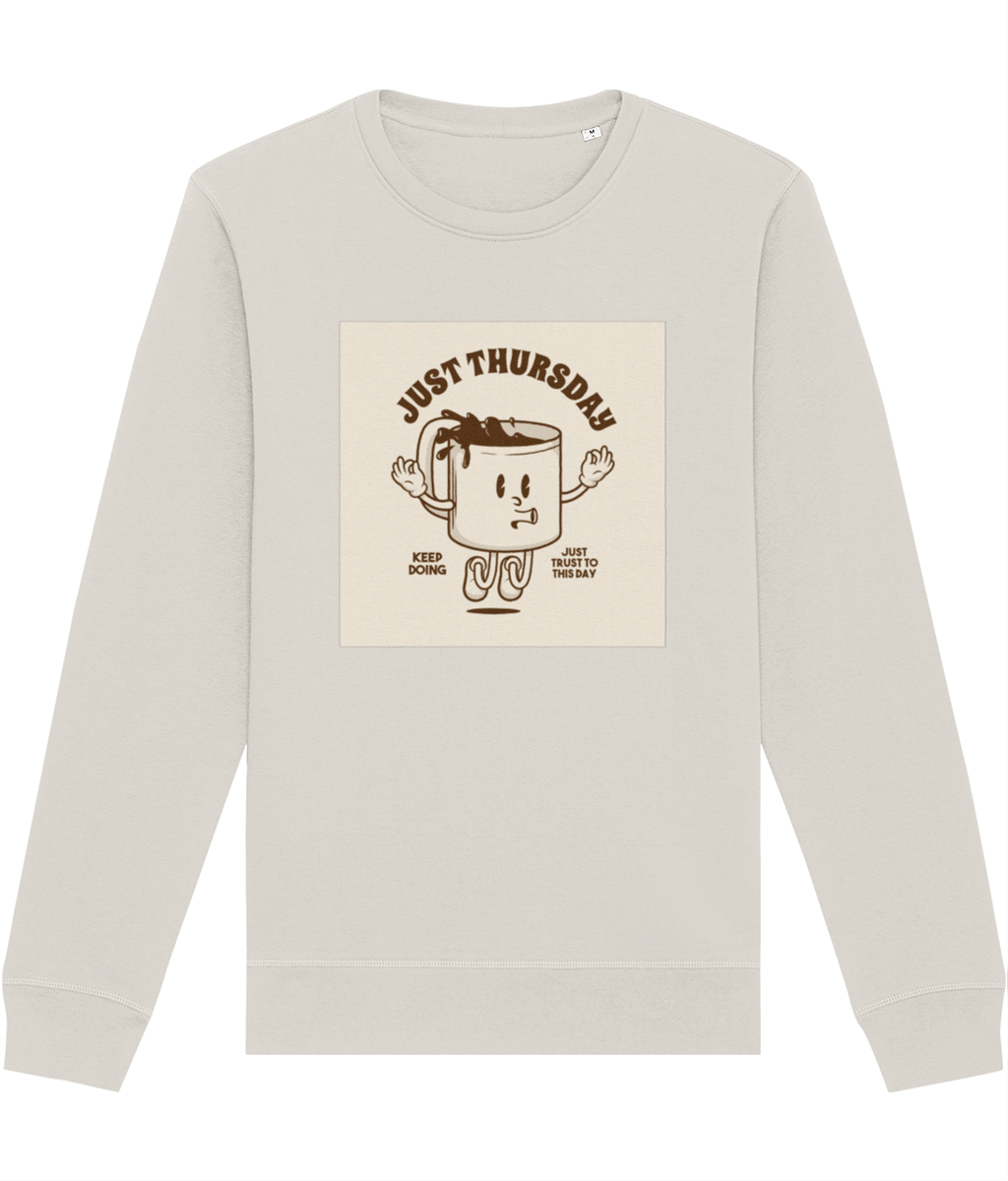 Upgrade your look with the Positive 'Just Thursday' Retro Organic Cotton Sweatshirt—timeless retro style!