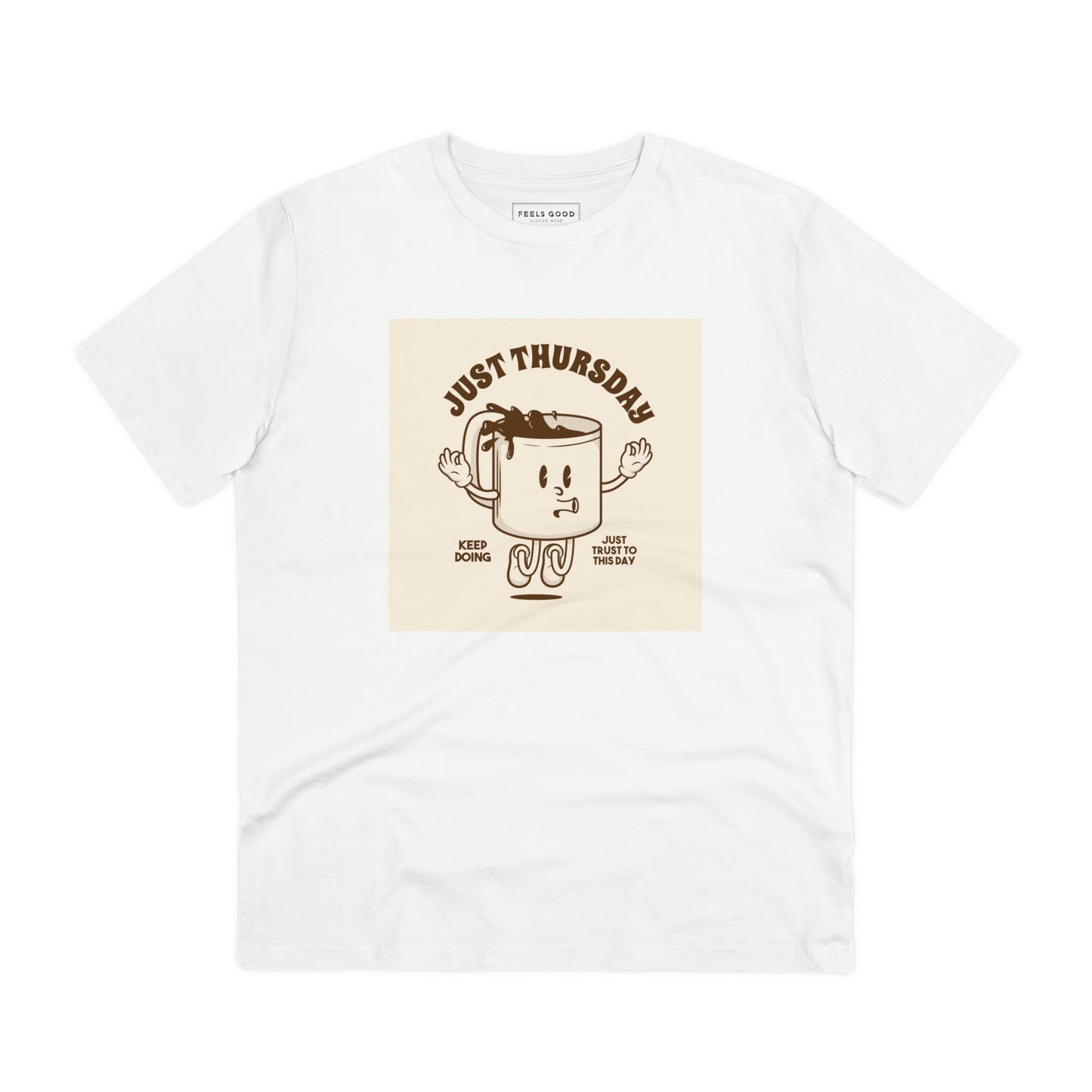 Stand out in the Positive 'Just Thursday' Retro Organic Cotton T-Shirt, a must-have retro tshirt for all.