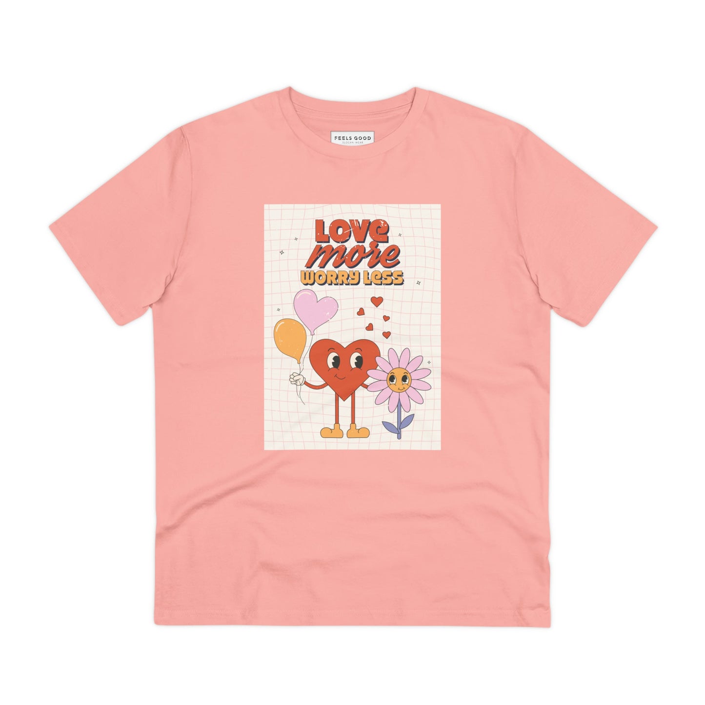 Classic comfort meets style in the Positive 'Love More, Worry Less' retro organic cotton t-shirt.