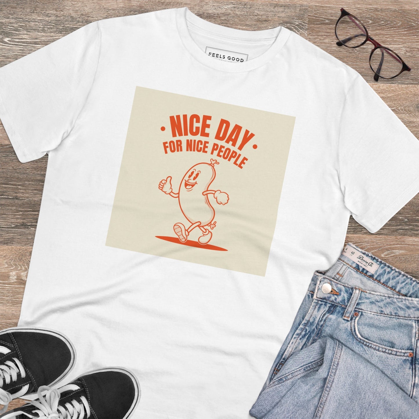 The Positive 'Nice People' retro organic cotton t-shirt is a trendy pick for retro t-shirts for men.