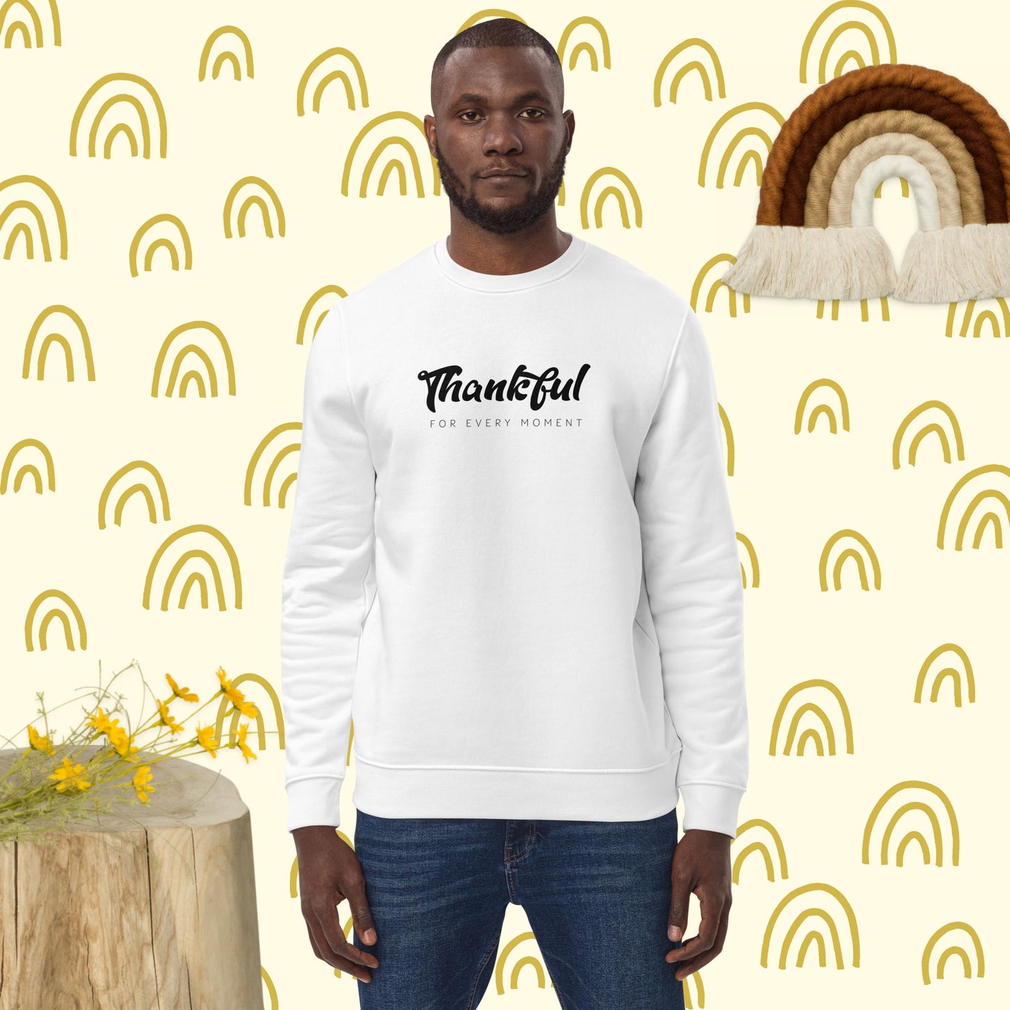Best mens sweatshirt: 'Thankful' positive design for men.