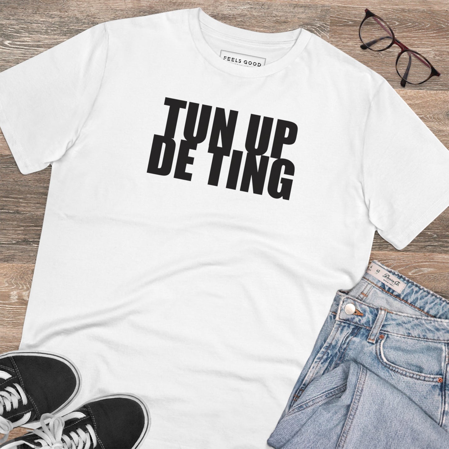 Reggae 'Turn It Up' Organic Cotton T-shirt - classic hiphop t shirt with music-inspired design.