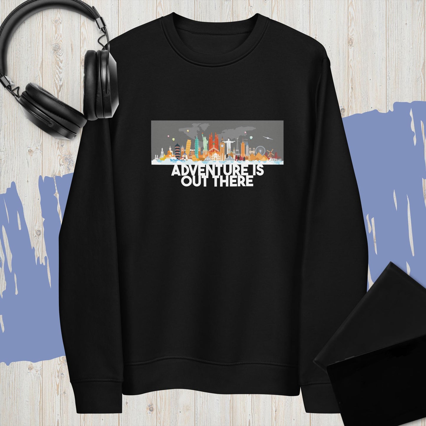 Stay wild in our Travel 'Adventure Is Out There' organic cotton sweatshirt—nature lovers approved!
