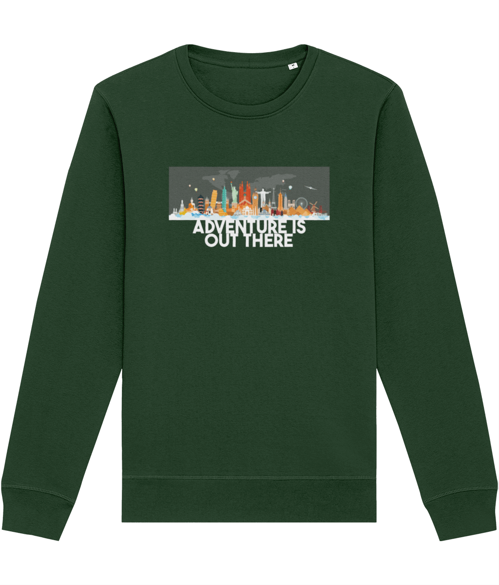 For wanderers and dreamers—grab your Travel 'Adventure Is Out There' organic cotton sweatshirt now!