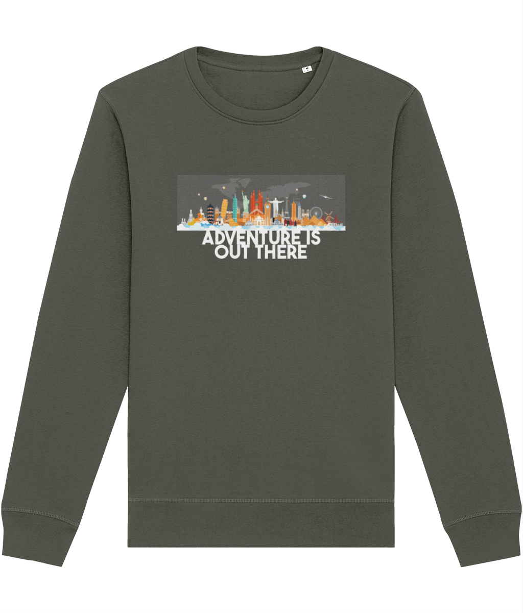 Make memories in the Travel 'Adventure Is Out There' organic cotton sweatshirt—adventure awaits!
