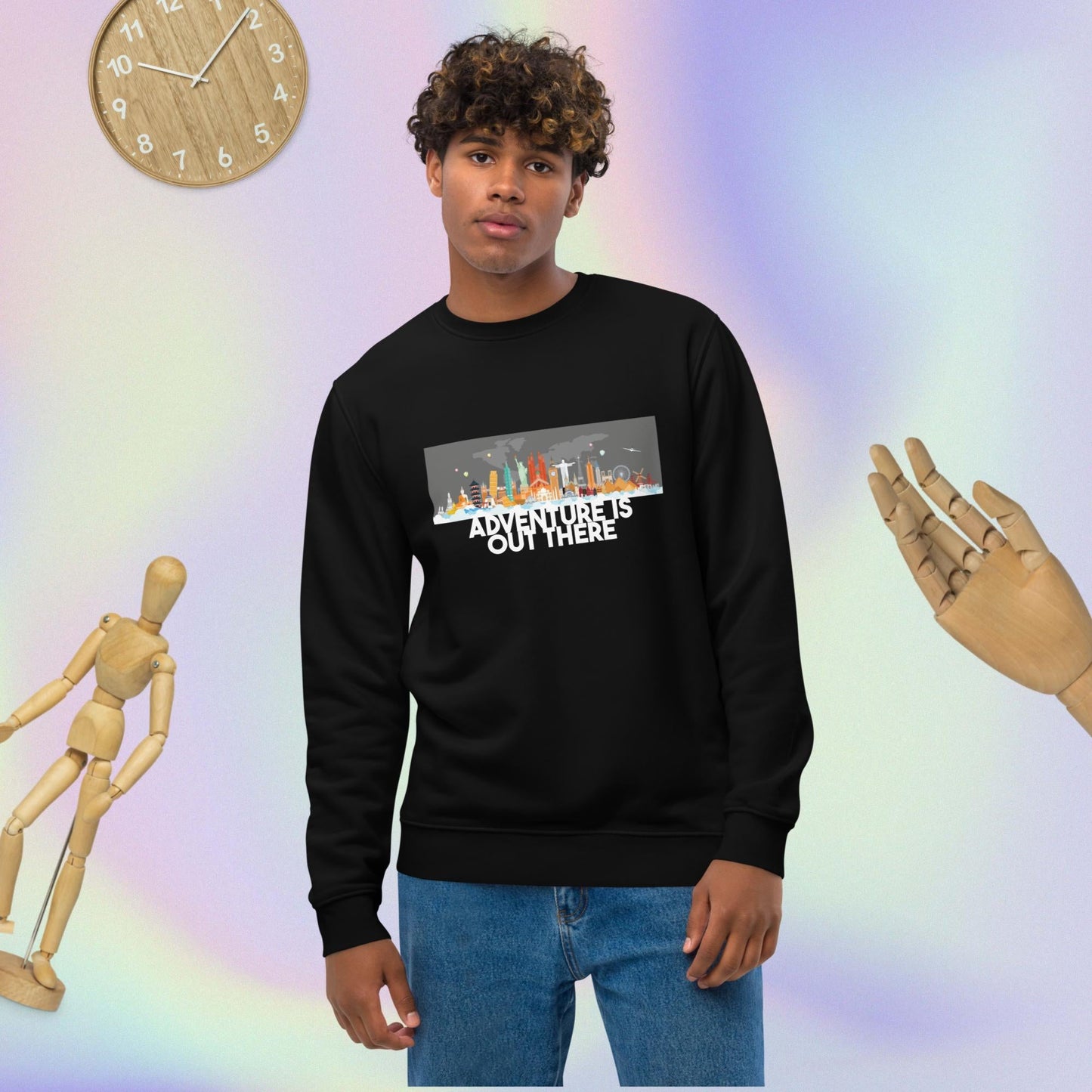 Take on the world with the Travel 'Adventure Is Out There' organic cotton sweatshirt—travel in style!