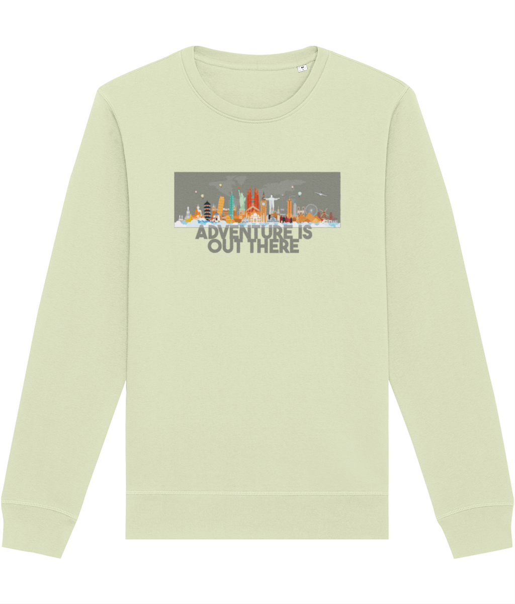 Soft, stylish, and eco-friendly—grab your Travel 'Adventure Is Out There' organic cotton sweatshirt now!