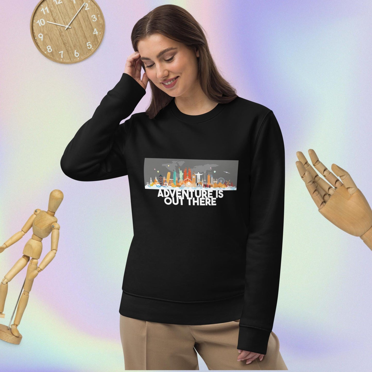 Travel Adventure Is Out There Organic Cotton Sweatshirt with travel quote design