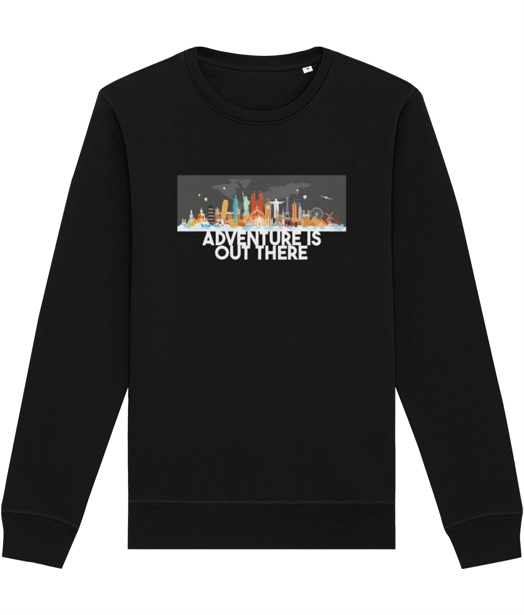 Love travel? The Travel 'Adventure Is Out There' organic cotton sweatshirt is your go-to gear!