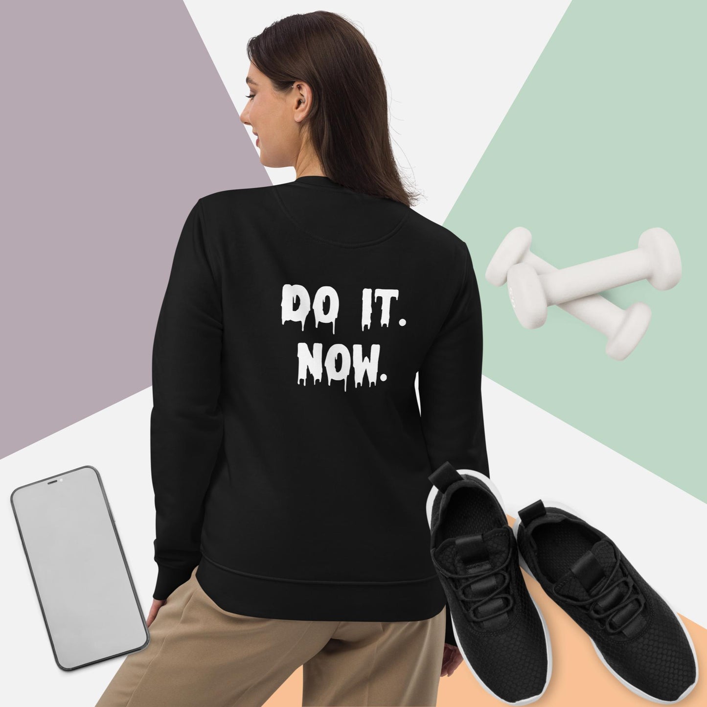 Action embodied: 'Do it Now' sweatshirt in organic fabric.