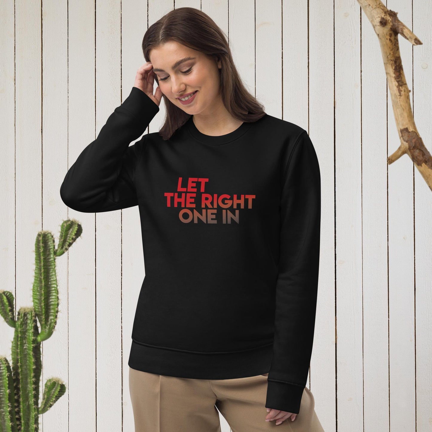 Sustainable unisex sweatshirt with positive message for eco-conscious film lovers and with vintage vampire film aesthetic.