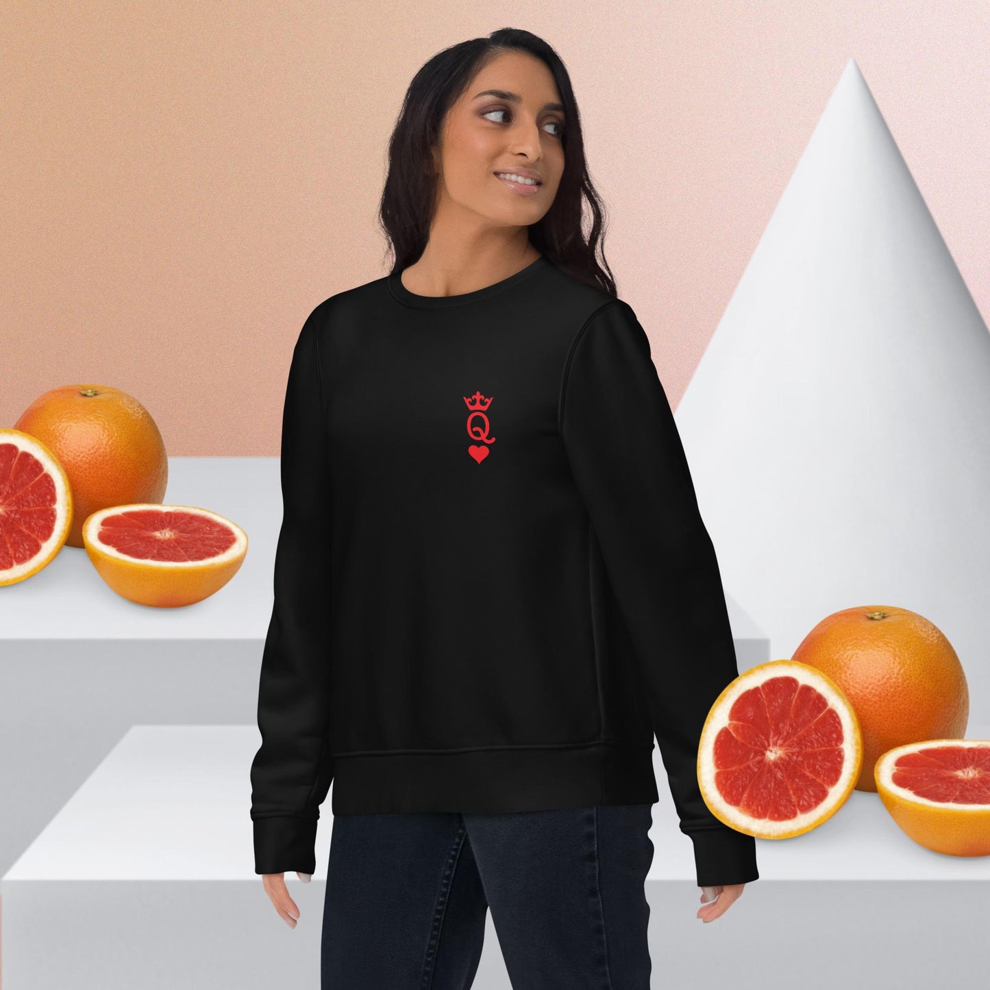 Heartfelt message on Contemporary 'Queen Of Hearts' Organic Cotton Sweatshirt