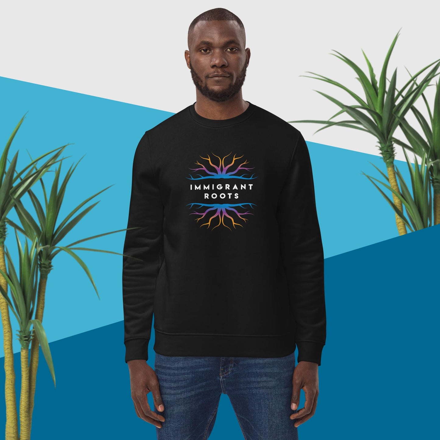 Urban 'Immigrant Roots' Organic Cotton Sweatshirt with a message-driven book vibe