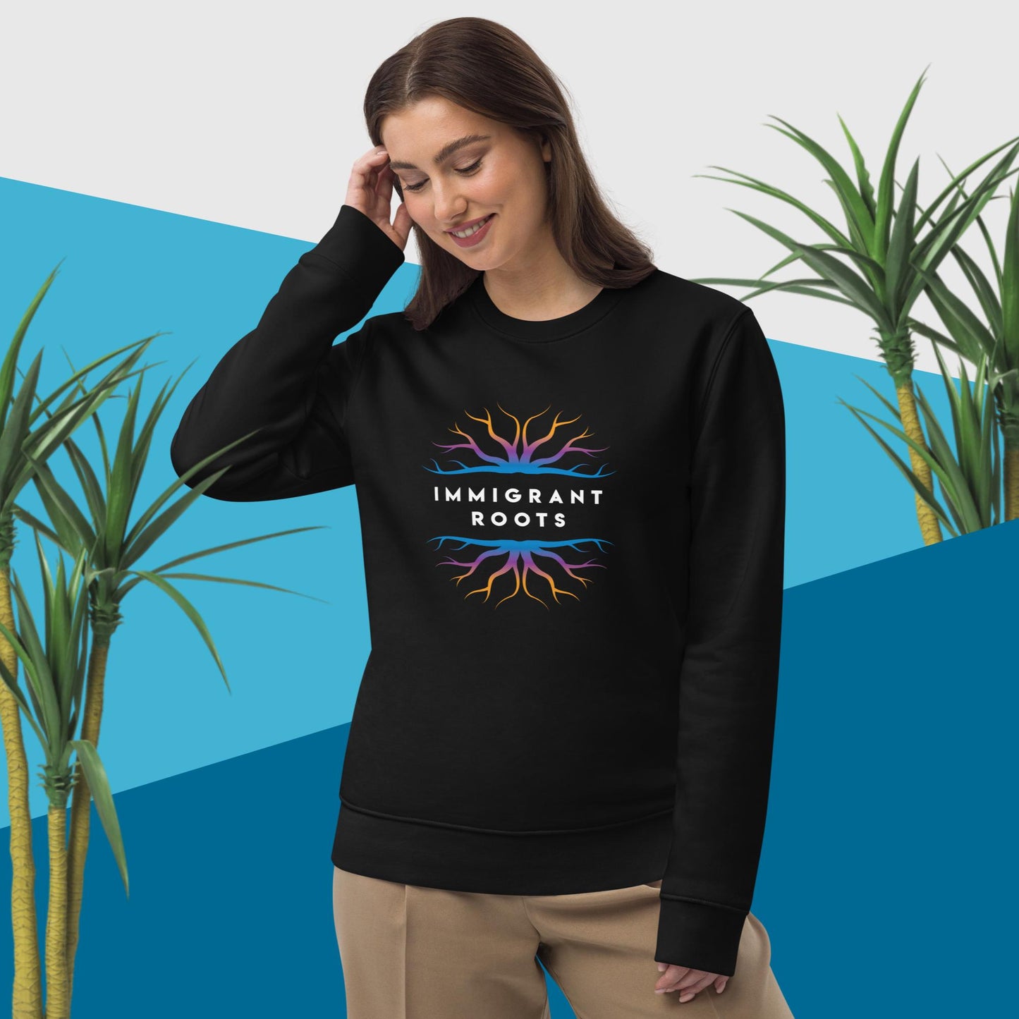 Urban 'Immigrant Roots' Organic Cotton Sweatshirt inspired by literature and calm