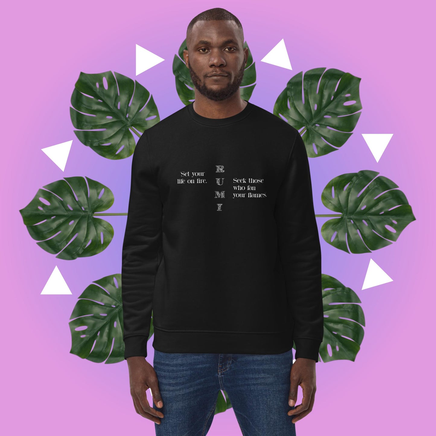 Trendy Famous Quotes 'On Fire' Rumi Organic Cotton Sweatshirt for women.