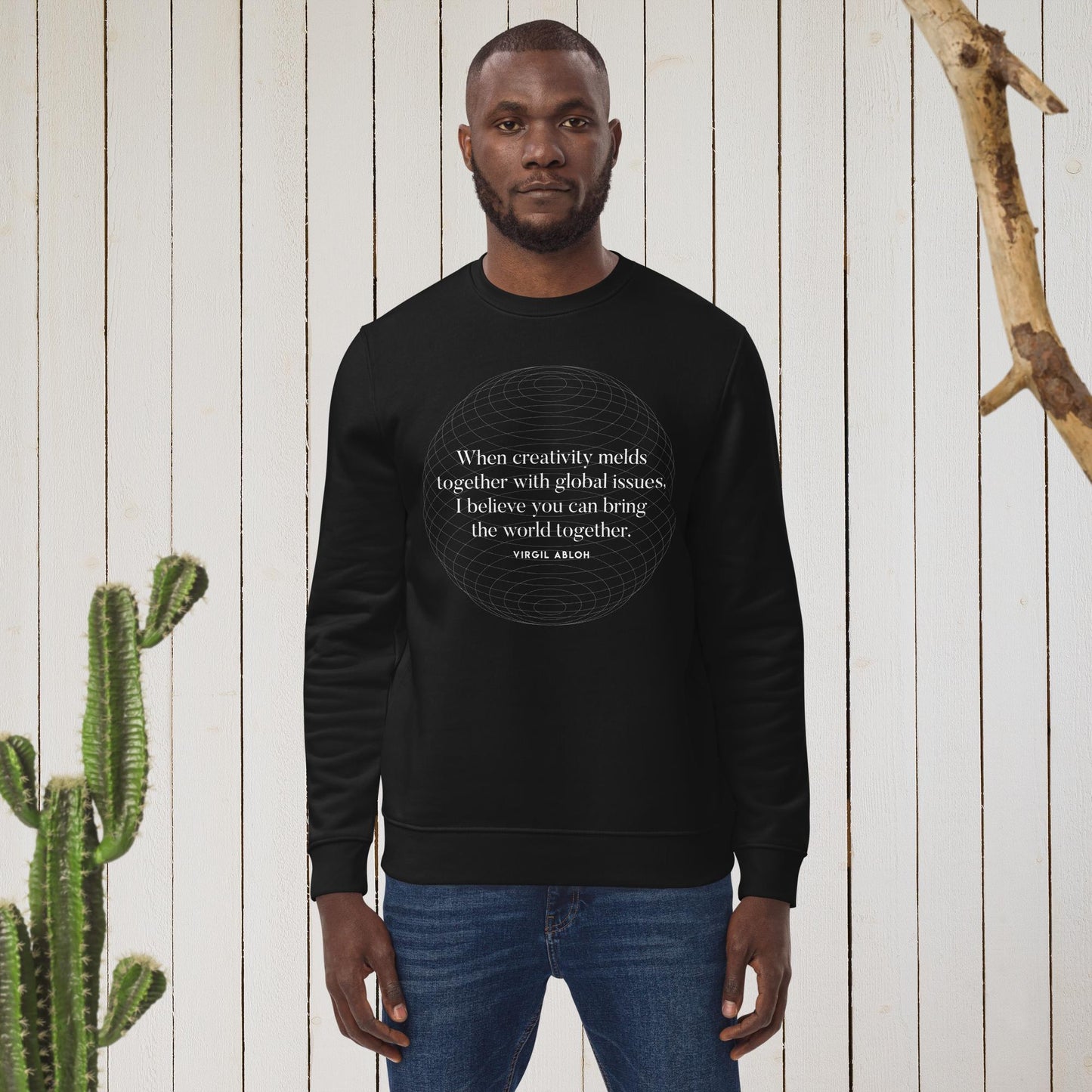'One World' Virgil Abloh Organic Cotton Sweatshirt with inspiring slogan jumpers womens