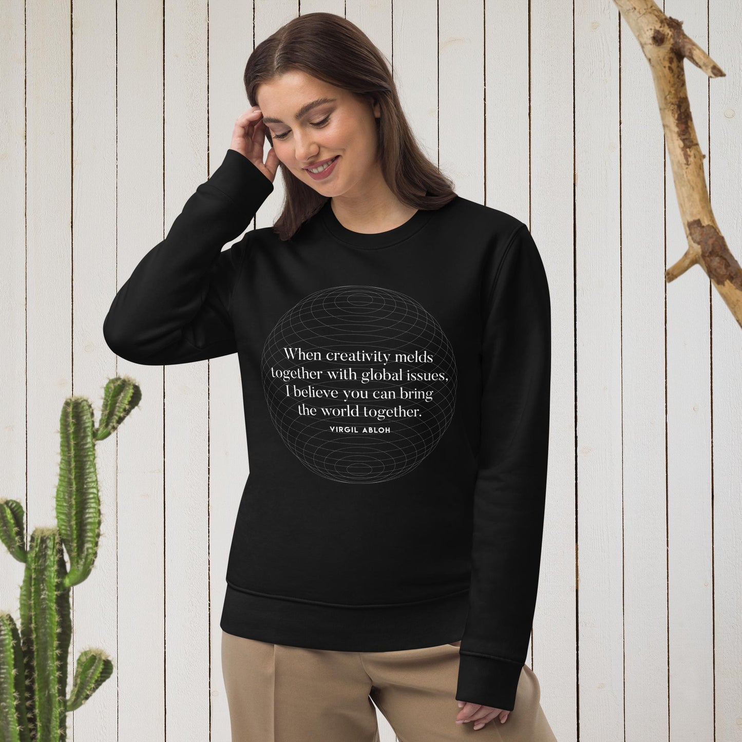 Famous Quotes 'One World' Virgil Abloh Organic Cotton Sweatshirt - quotes sweatshirts design