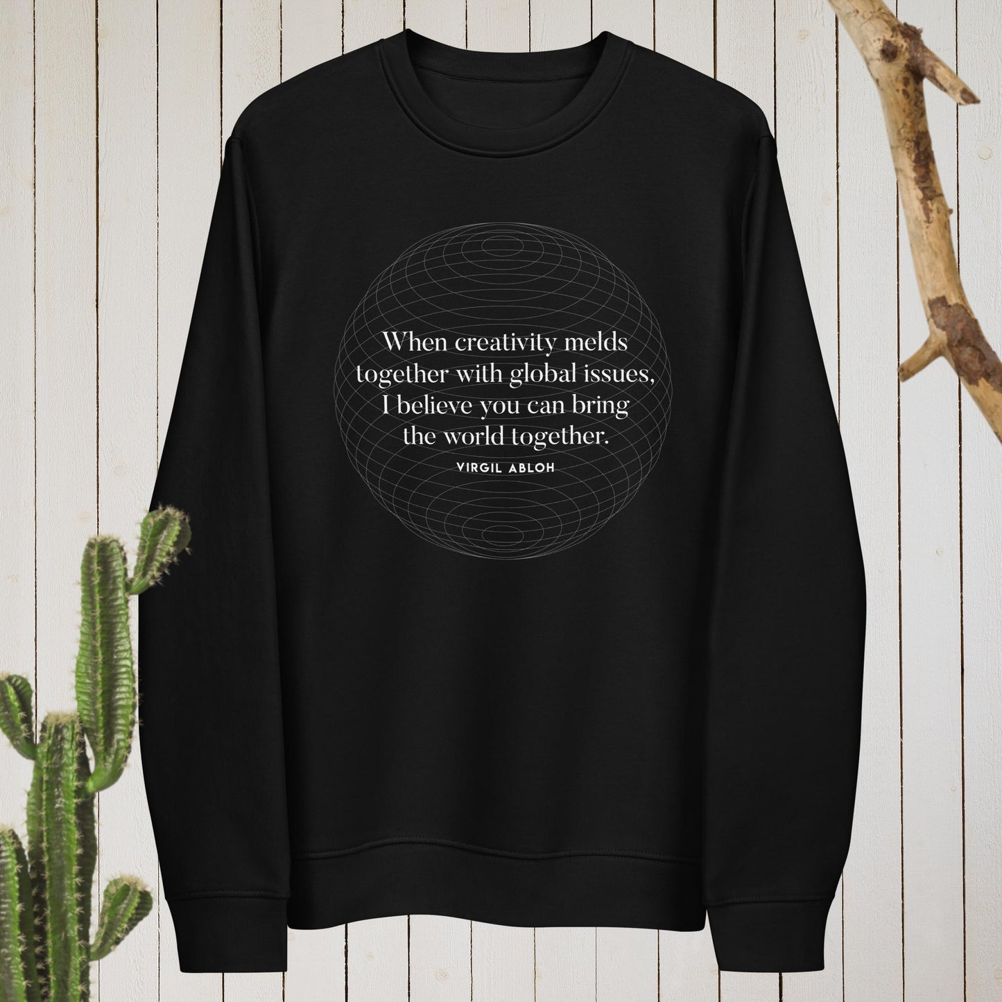 Graphic sweatshirts like the 'One World' Virgil Abloh Organic Cotton Sweatshirt for modern style