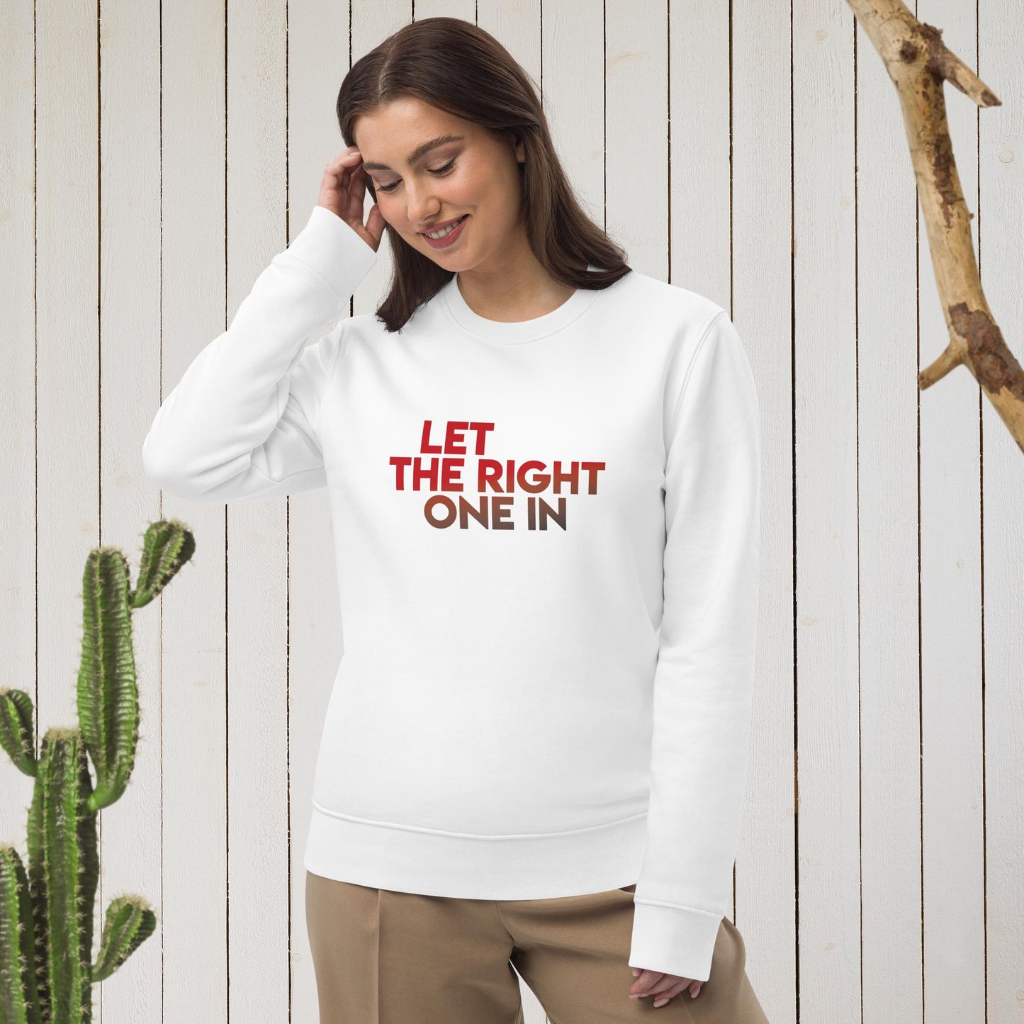 Unisex slogan sweatshirt for eco-conscious individuals seeking stylish comfort and vintage vampire film aesthetic.