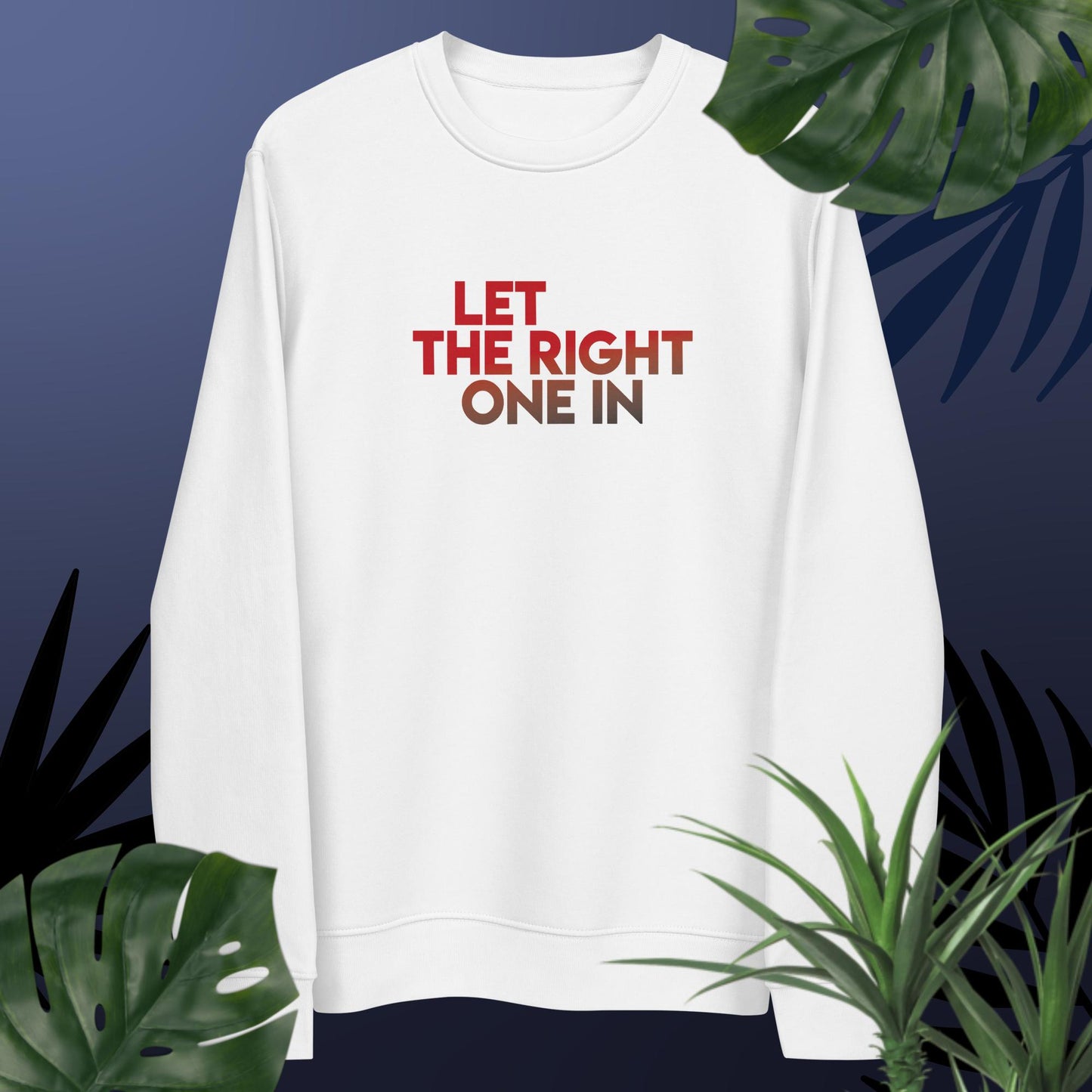 Vegan-friendly sweatshirt with inspiring slogan and eco-conscious materials and with vintage vampire film aesthetic.