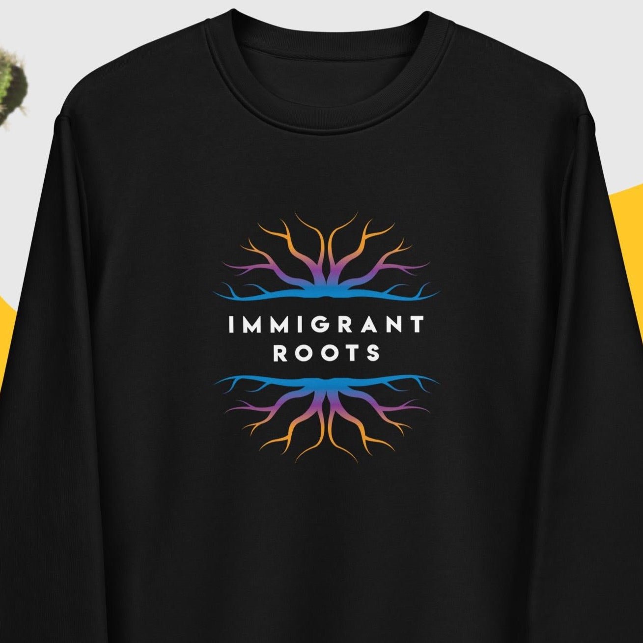 Urban 'Immigrant Roots' Organic Cotton Sweatshirt styled for thoughtful streetwear looks