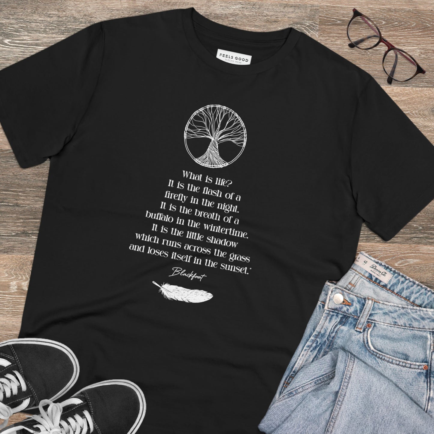 Unique motivational design on Urban 'Native American Poem' Organic Cotton T-shirt.