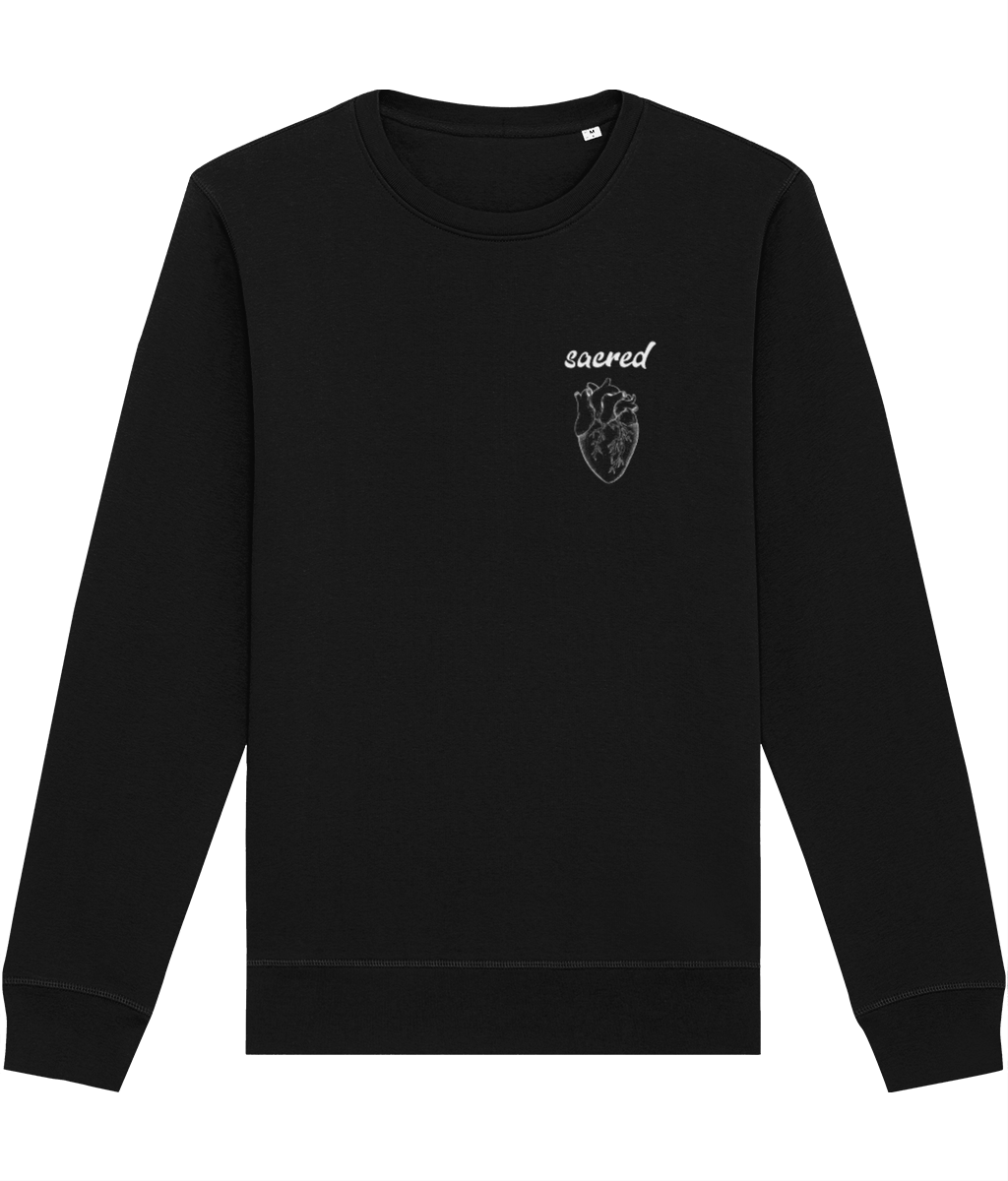 Beyond the secular: 'Sacred Heart' ethos in soft sweatshirt.

