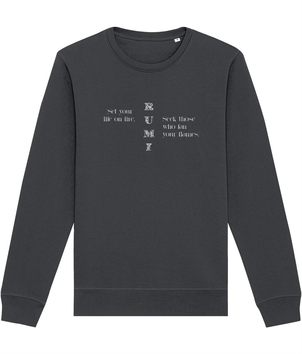 Famous Quotes 'On Fire' Rumi Organic Cotton Sweatshirt