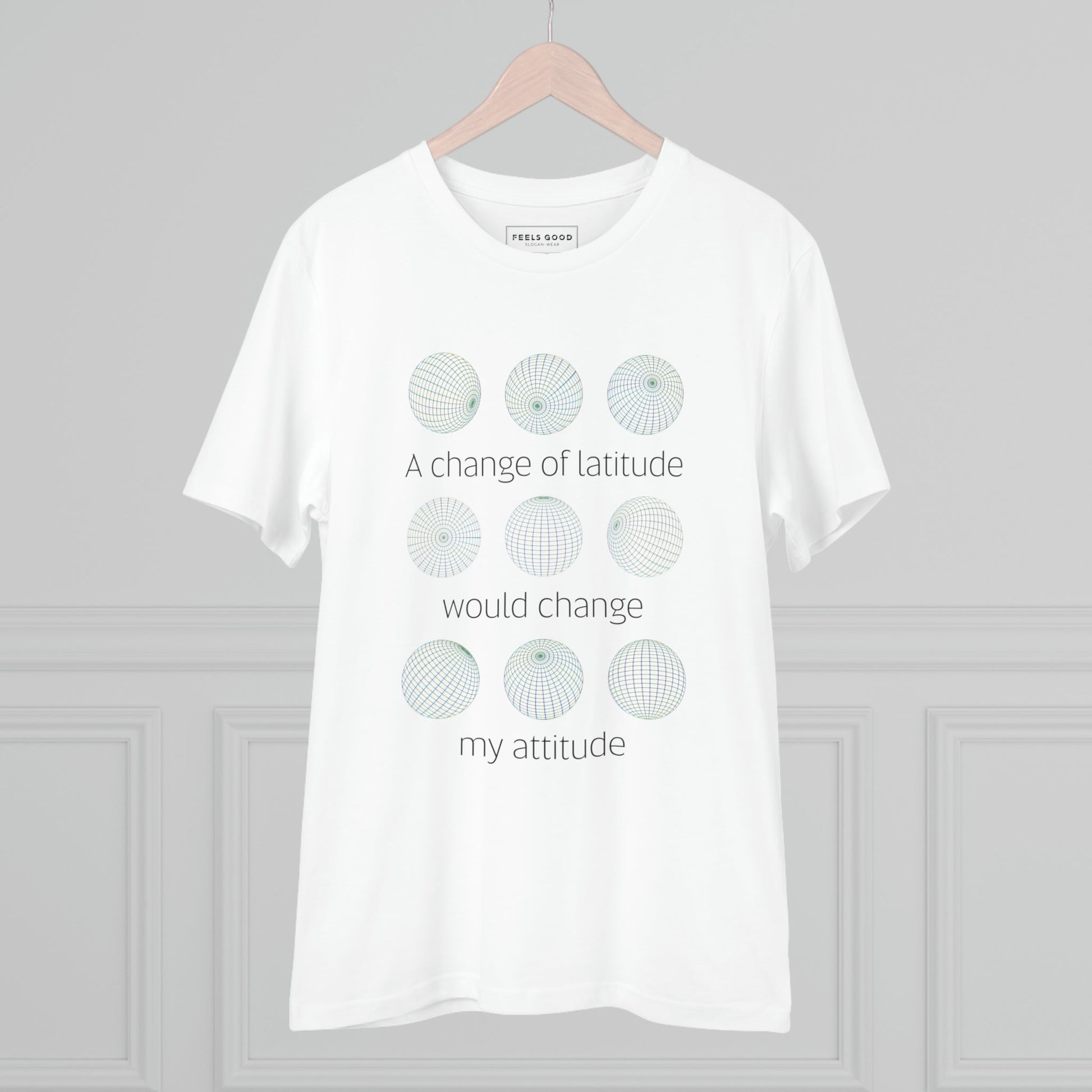 Discover new places in the adventure 'Change Of Latitude' organic cotton t-shirt—travel in style!