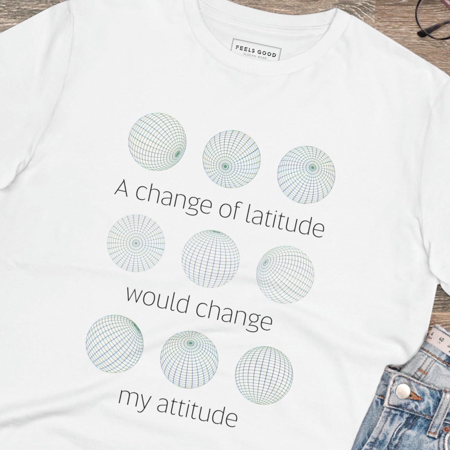 Explore in style with the adventure 'Change Of Latitude' organic cotton t-shirt—perfect for travel.
