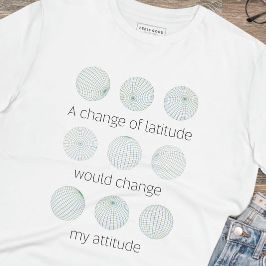 Explore in style with the adventure 'Change Of Latitude' organic cotton t-shirt—perfect for travel.