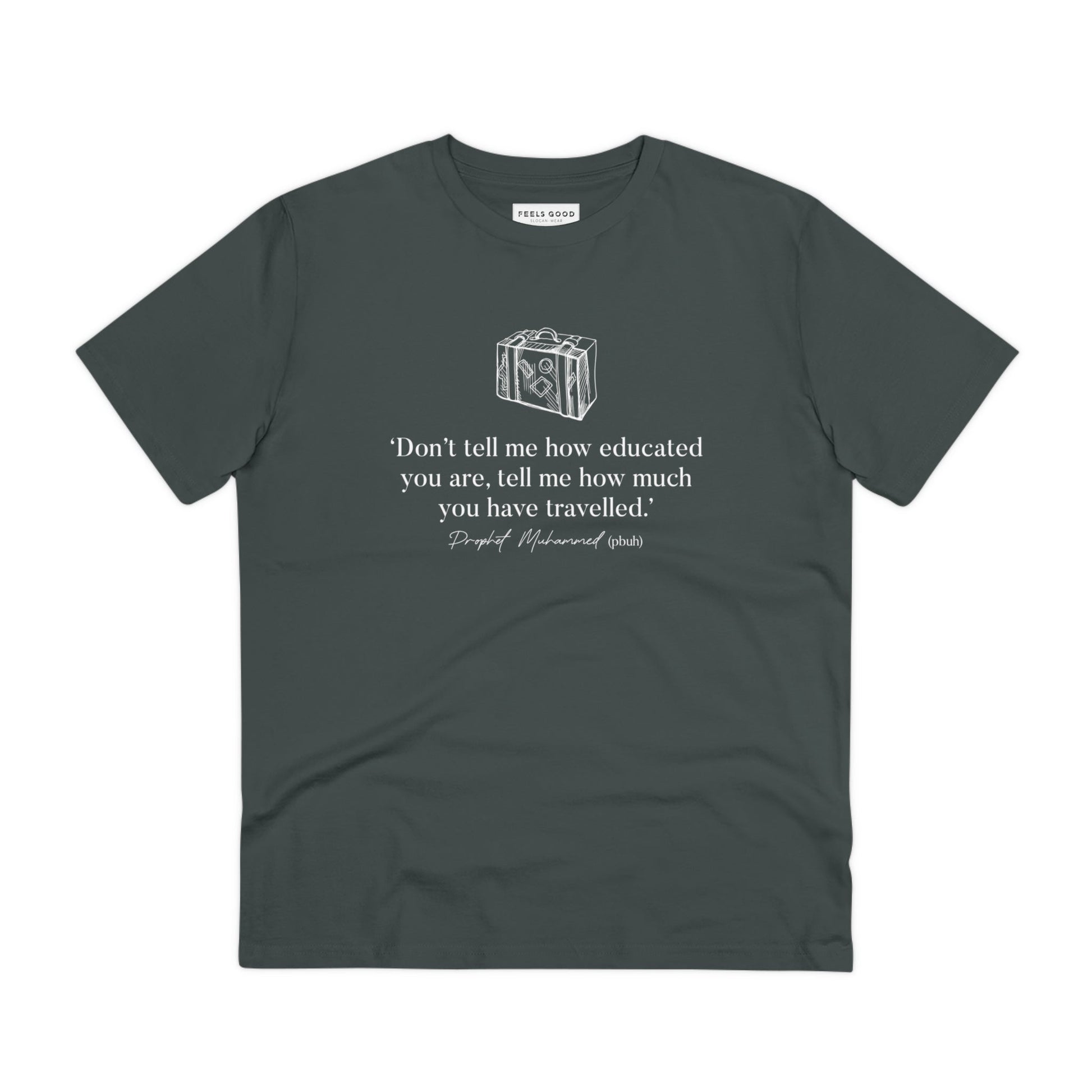 Wear the Adventure 'Well-Travelled' Organic Cotton T-Shirt to embrace inspiring travel quotes.