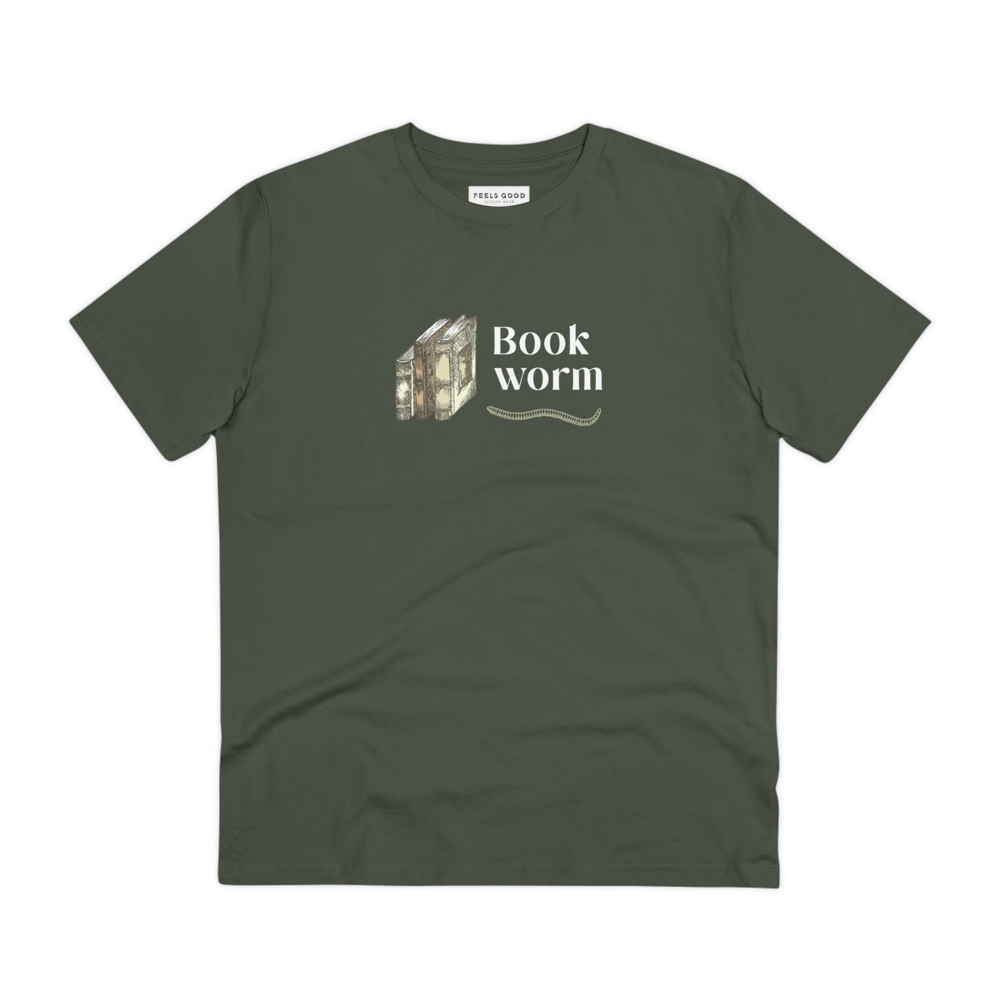 Positive thinking day tee: Books 'Bookworm' organic cotton.
