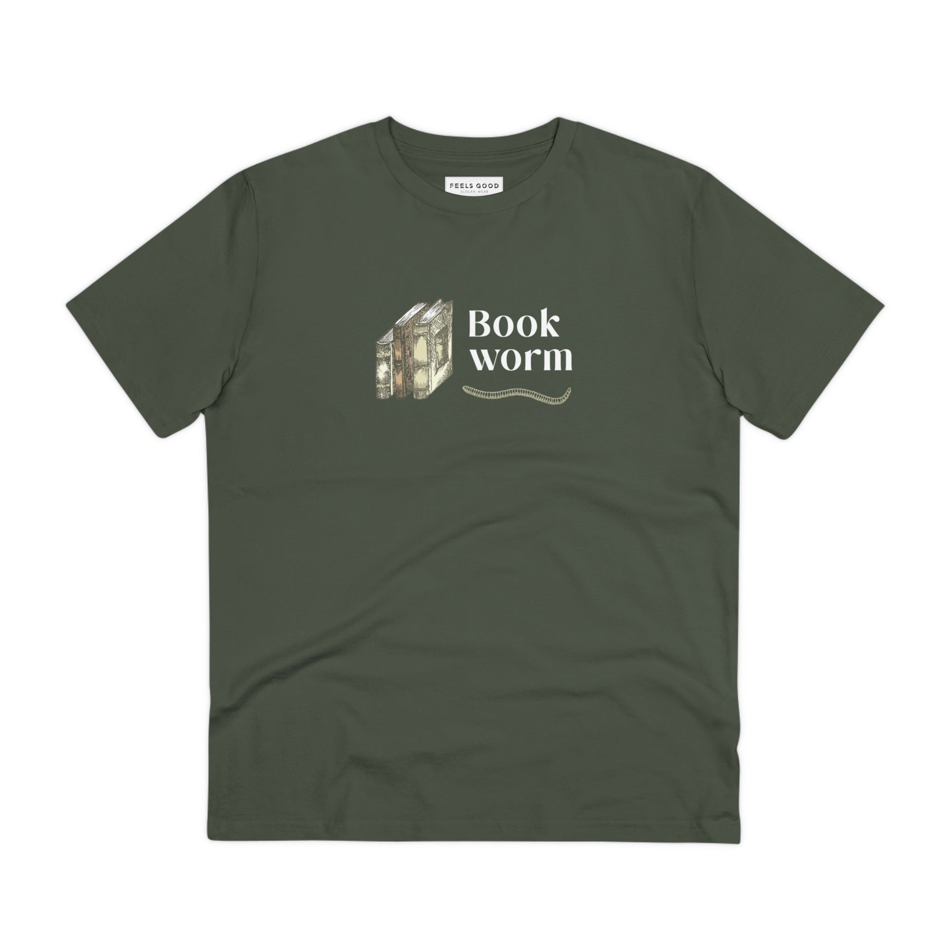Positive thinking day tee: Books 'Bookworm' organic cotton.
