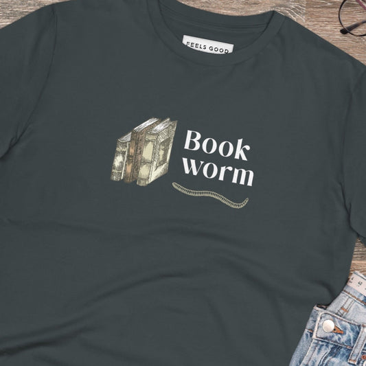Best selling book t-shirt: 'Bookworm' organic cotton for good vibes.
