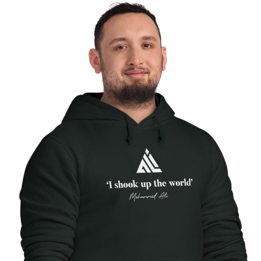 Boxing 'Ali Shakes Up The World' Organic Cotton Hoodie – A stylish mens streetwear hoodie.