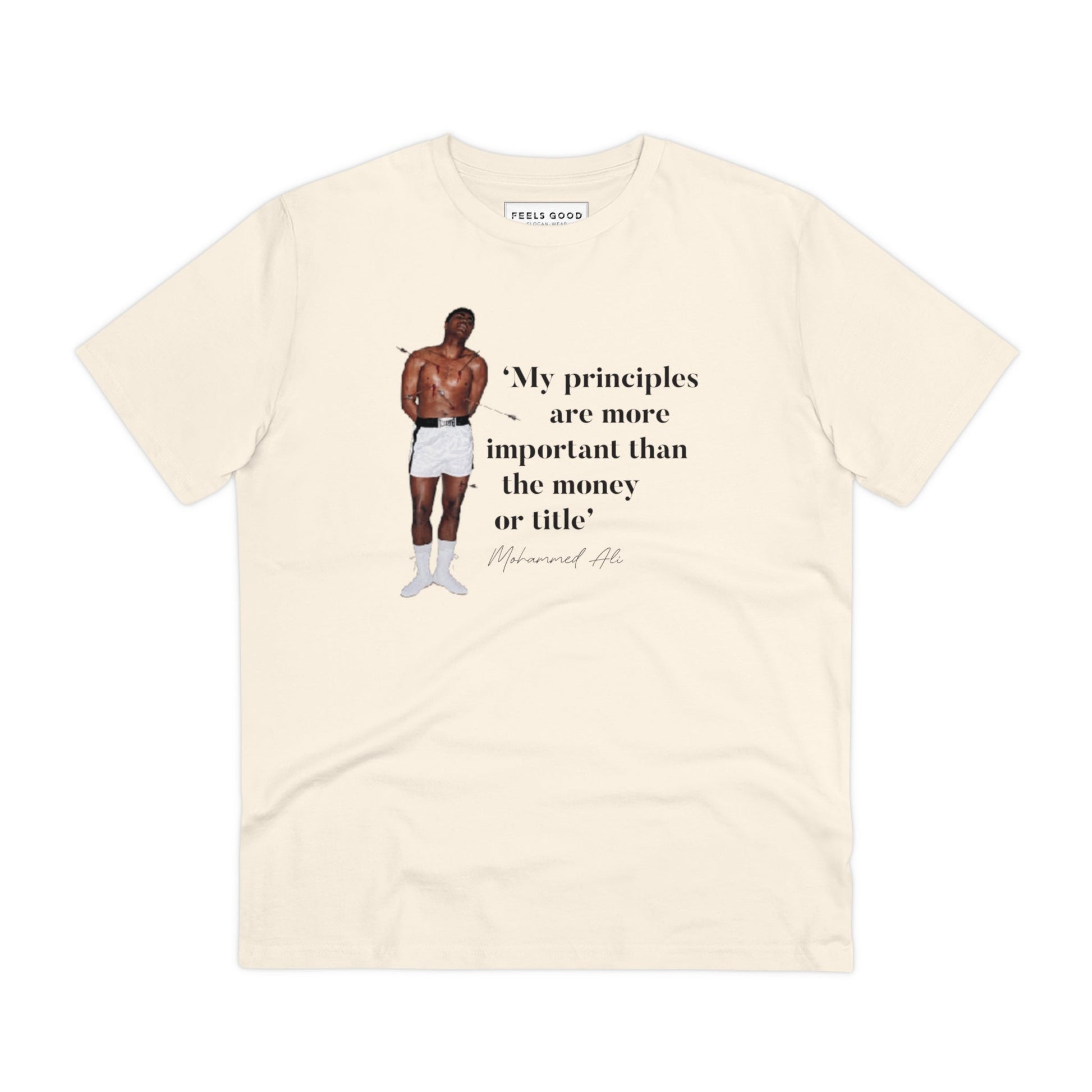 Iconic Michael Jackson T-shirt vibe – Boxing 'Rising Above' Ali Organic Cotton T-shirt.