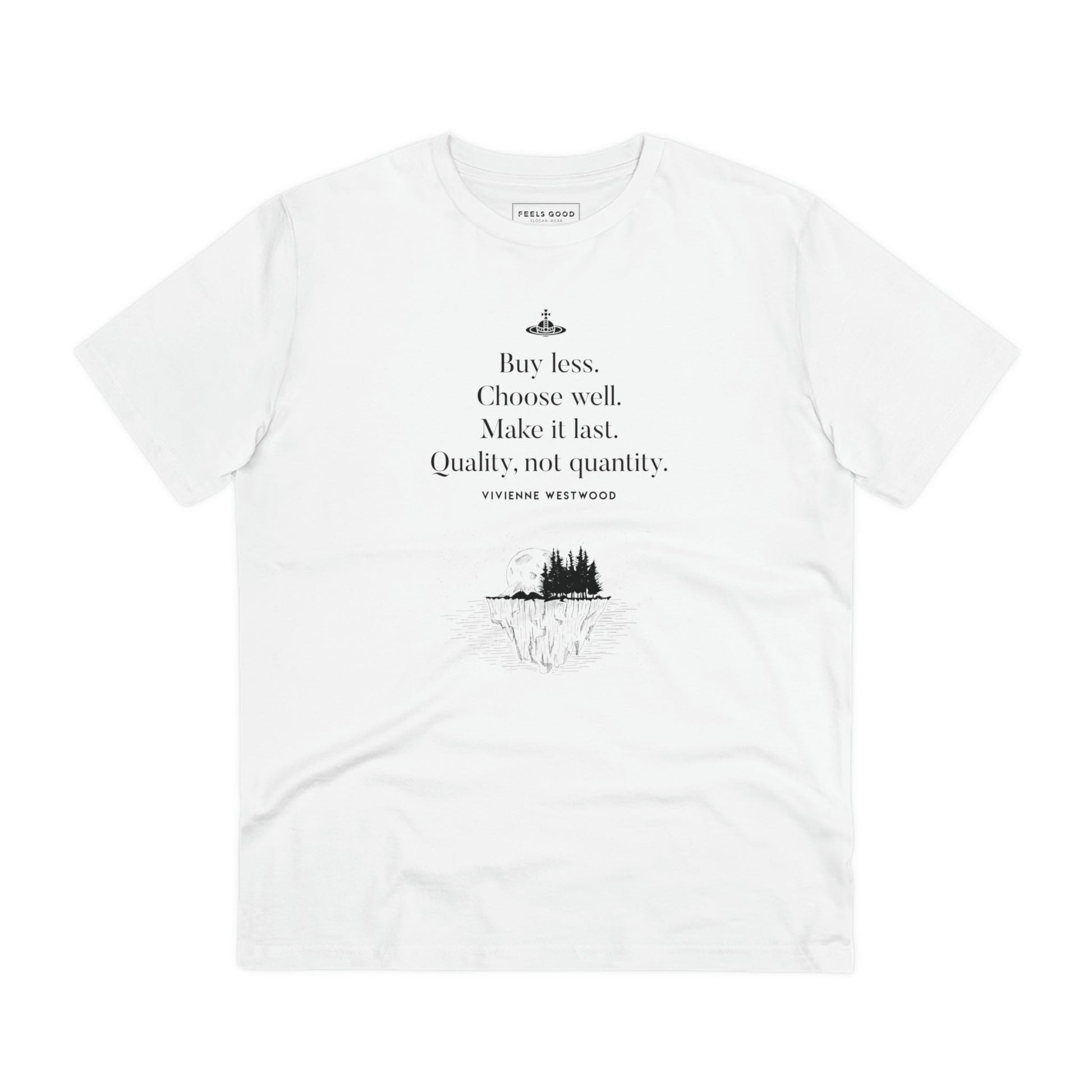 Sustainable & stylish! climate change 'Buy Less' vivienne organic cotton T-shirt 
