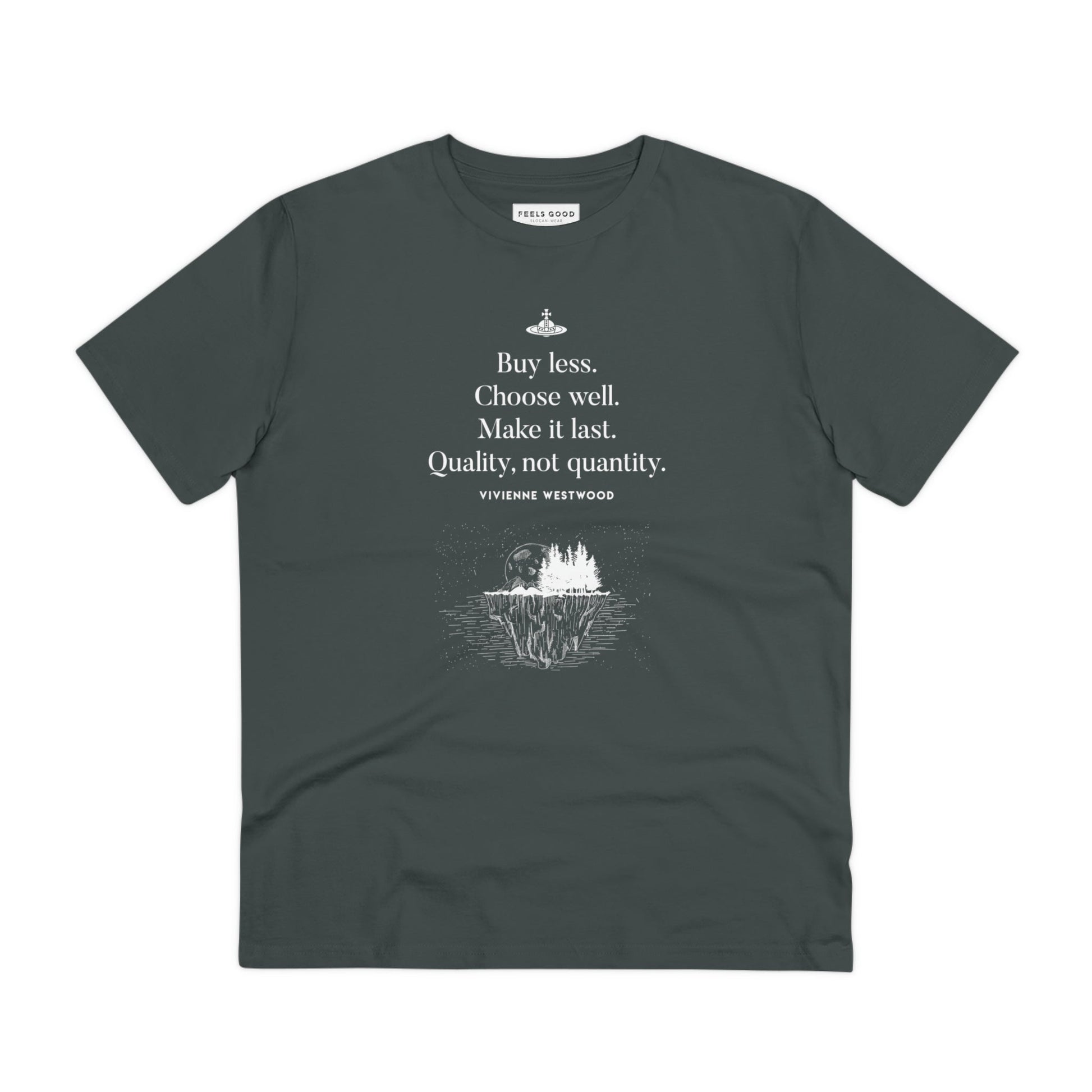 Timeless & trendy! climate change 'Buy Less' vivienne organic cotton T-shirt.