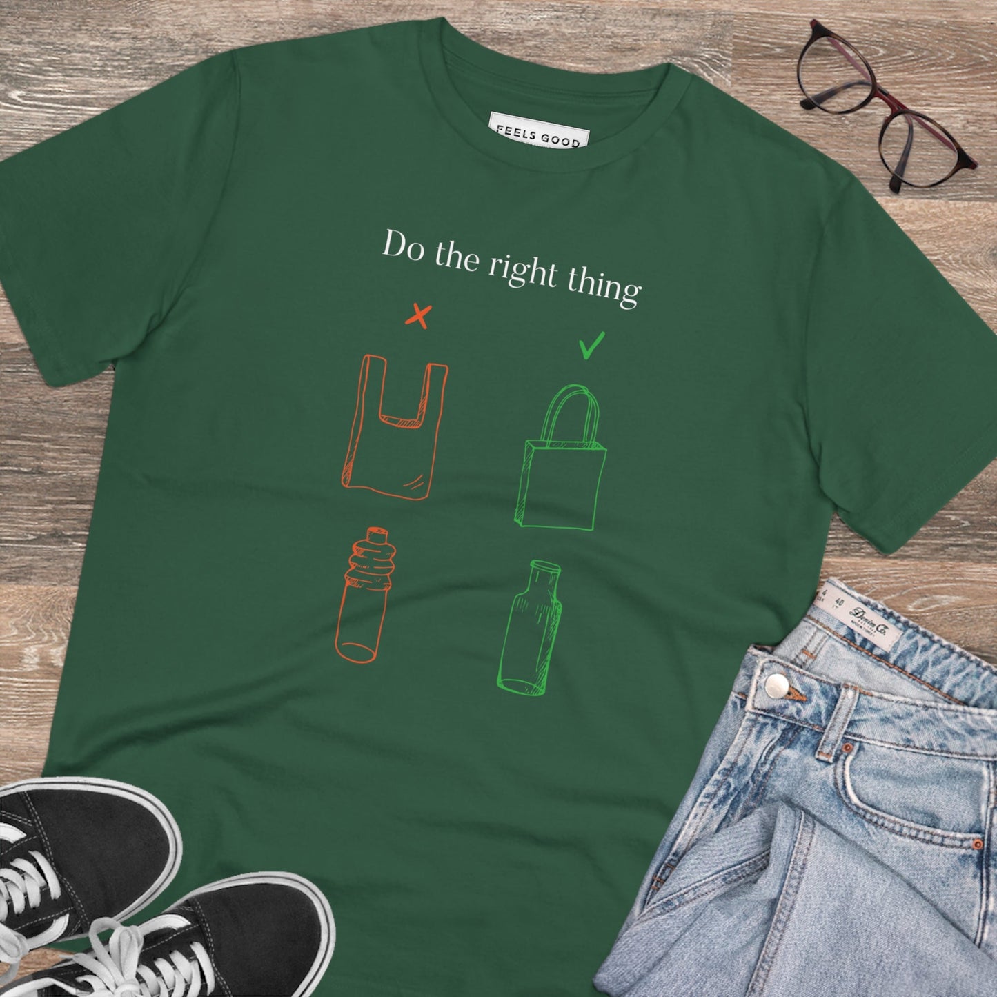 Organic best t-shirt: Climate Change 'No Plastic' cotton tee.
