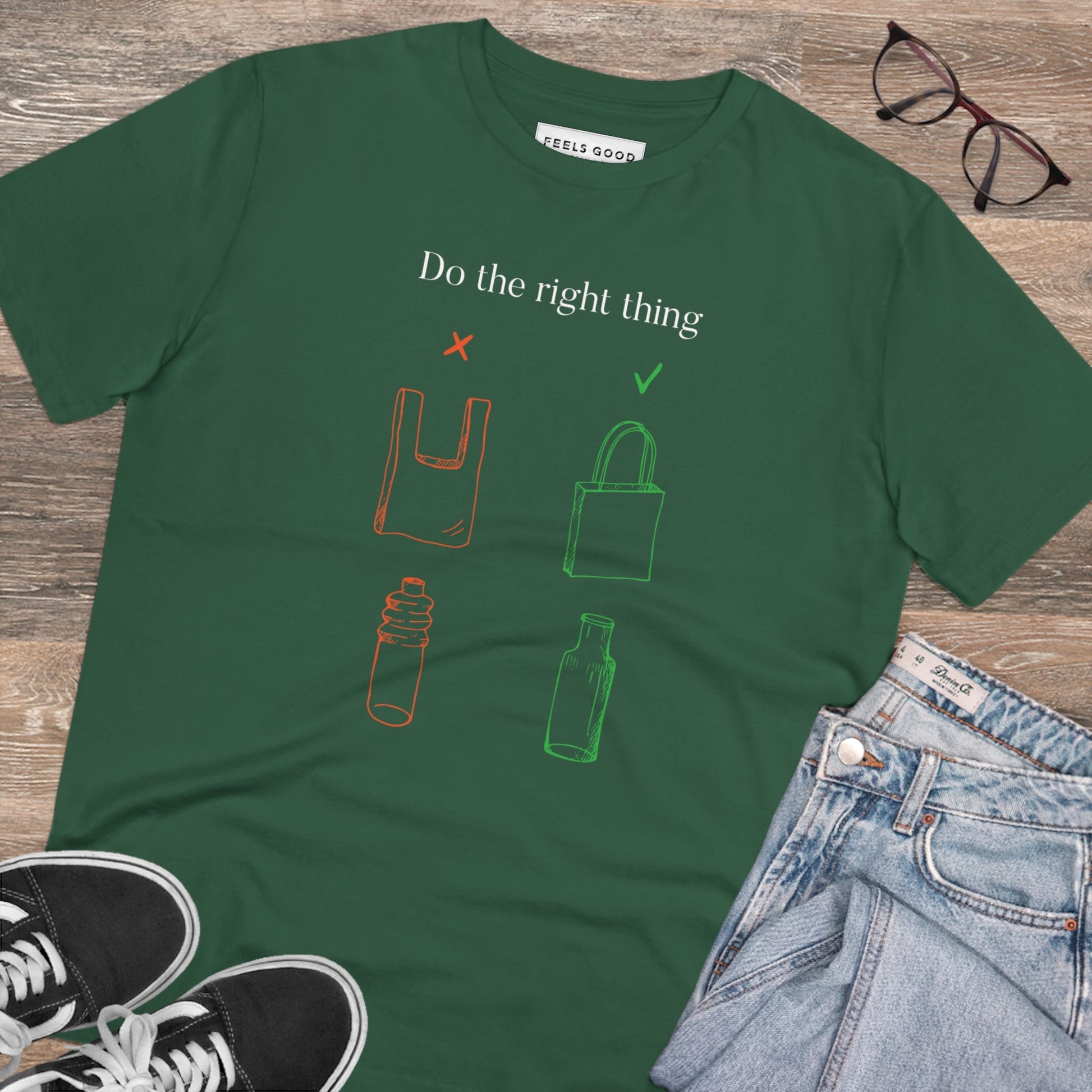 Organic best t-shirt: Climate Change 'No Plastic' cotton tee.
