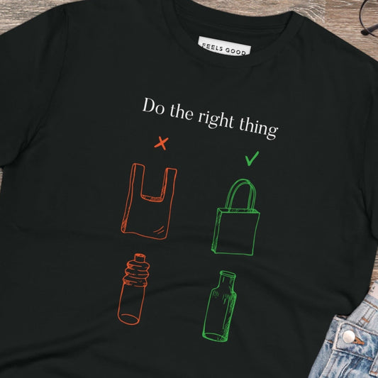 Top brand t-shirt: Climate Change 'No Plastic' organic cotton.
