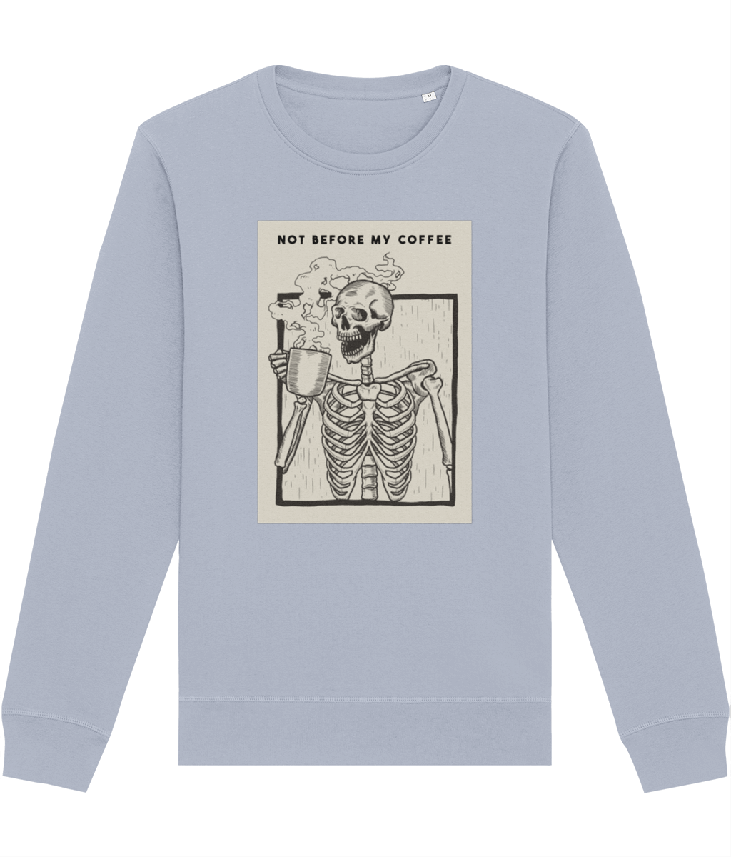 Thoughtful look with 'Coffee First' Sweatshirt and mindful energy-infused fashion

