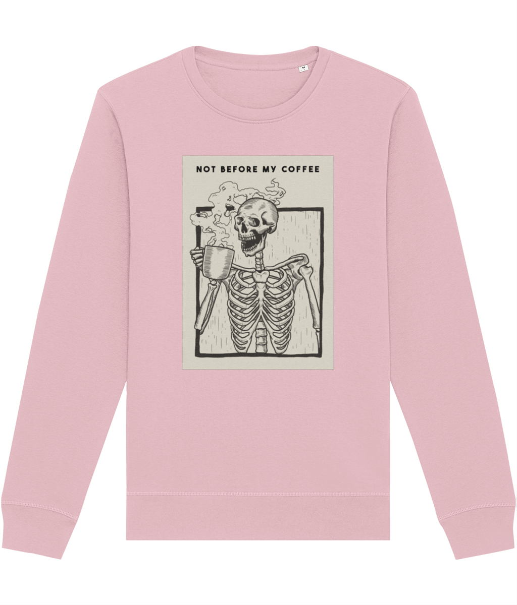 Express peaceful energy with the 'Coffee First' Organic Cotton Sweatshirt

