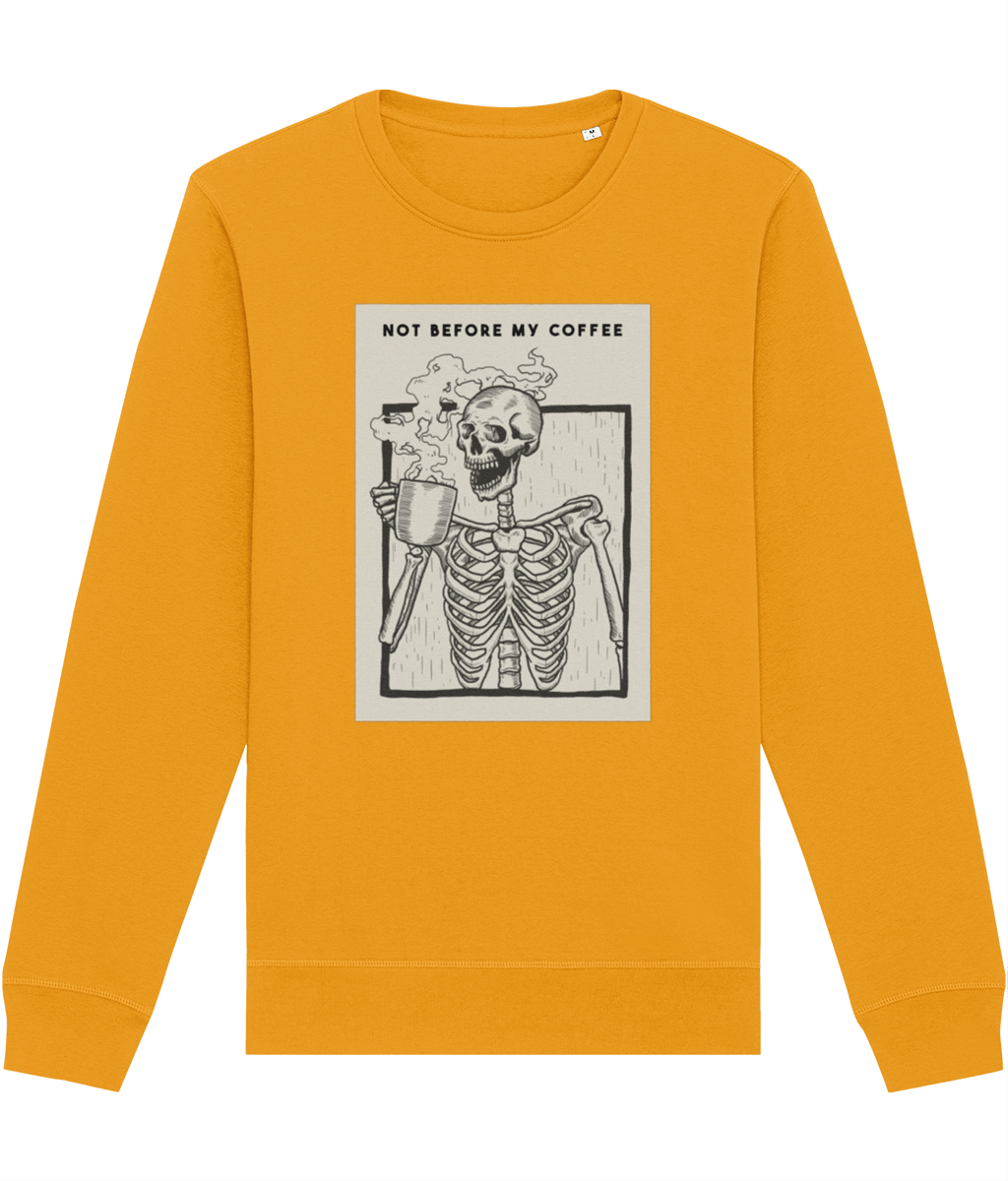 'Coffee First' Organic Cotton Sweatshirt with soulful aesthetic and laid-back charm


